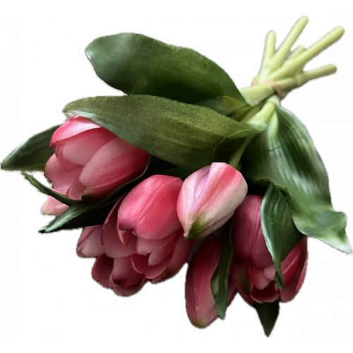 Élethű tapintású 7 virágos tulipán csokor pink